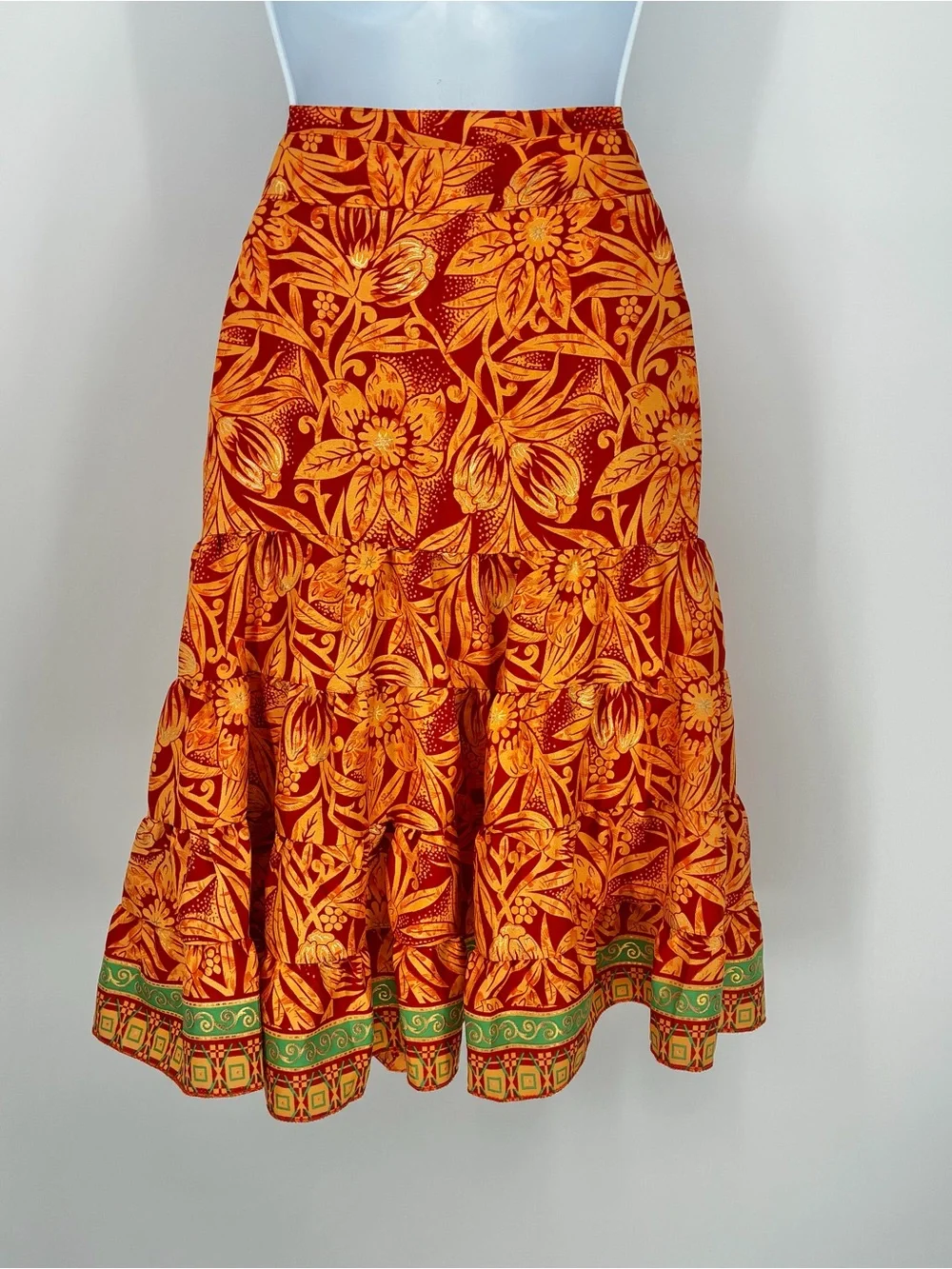 Silk Blend Orange Floral Wrap Midi Skirt One Size